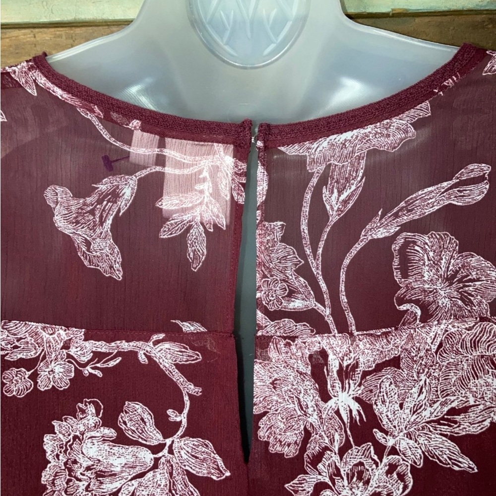 LC Lauren Conrad burgundy floral chiffon Dress M country boho cottagecore - Picture 10 of 12